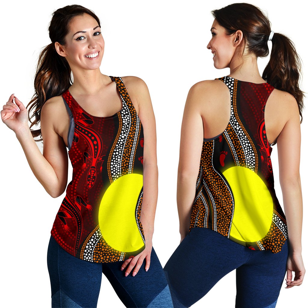 Aboriginal Women Racerbak Tank - Aboriginal Flag Lizard Dot Painting Style - Vibe Hoodie