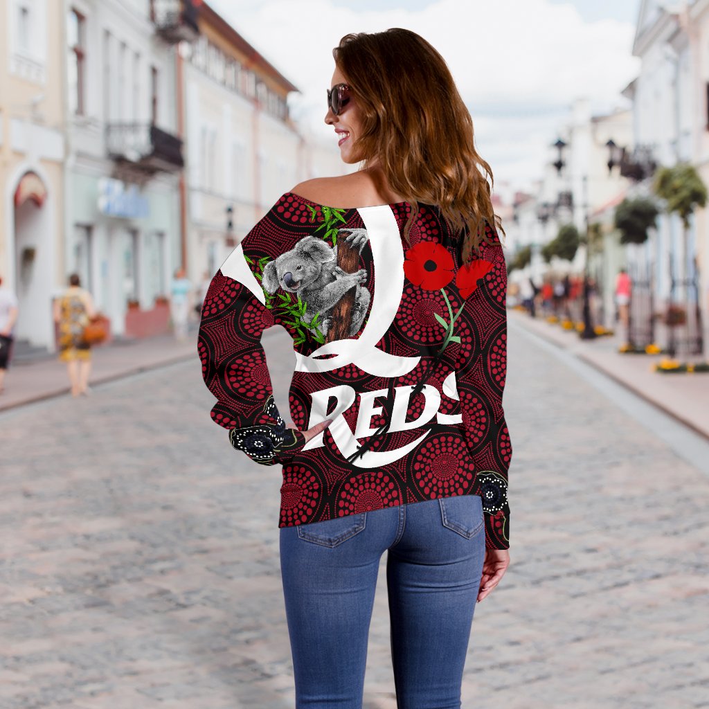 Australia Women's Off Shoulder Sweater Queensland Reds Lest We Forget - Koala - Vibe Hoodie