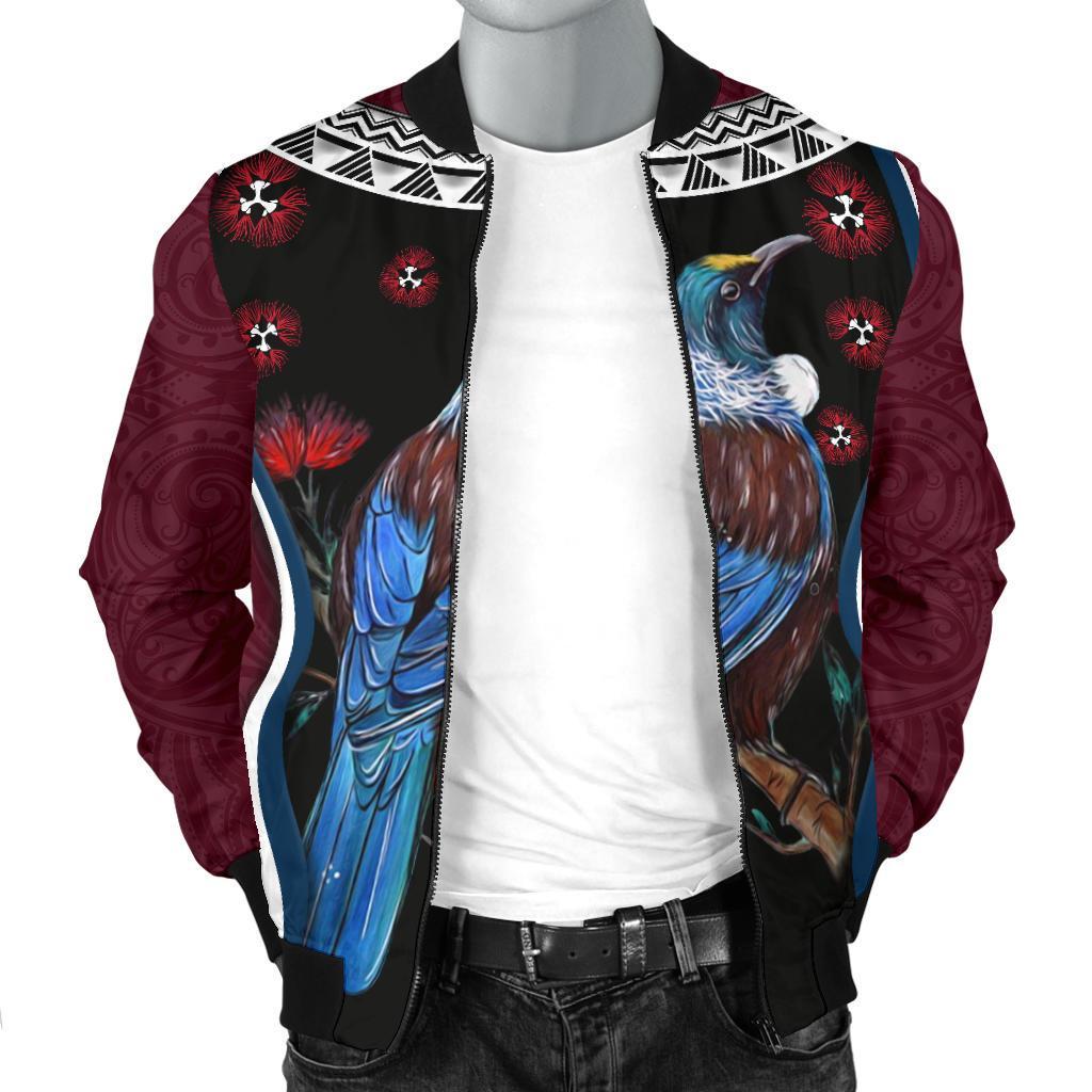 new-zealand-tui-bird-men-bomber-jacket-pohutukawa-burgundy