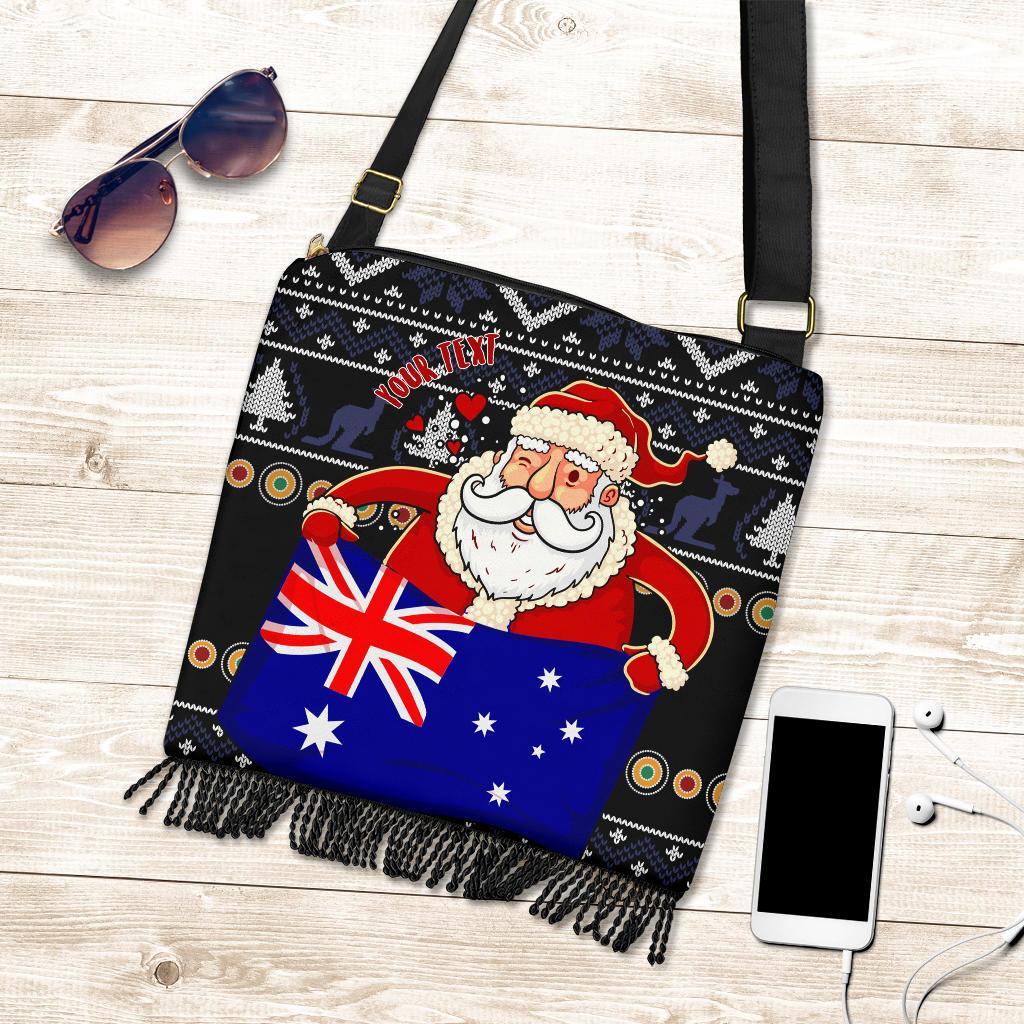 christmas-personalised-crossbody-boho-handbag-australia-santa-claus-hold-the-flag-black