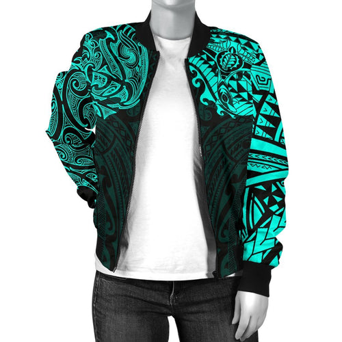 new-zealand-womens-bomber-jacket-maori-polynesian-tattoo-turquoise