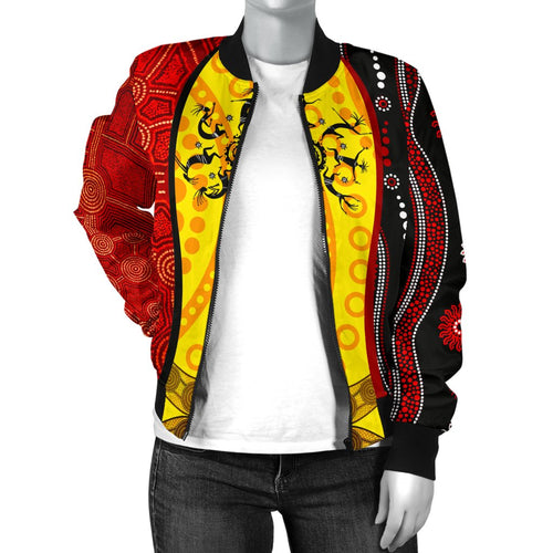 aboriginal-womens-bomber-jackets-dreamtime-koori-dance-dot-acrylic-paint