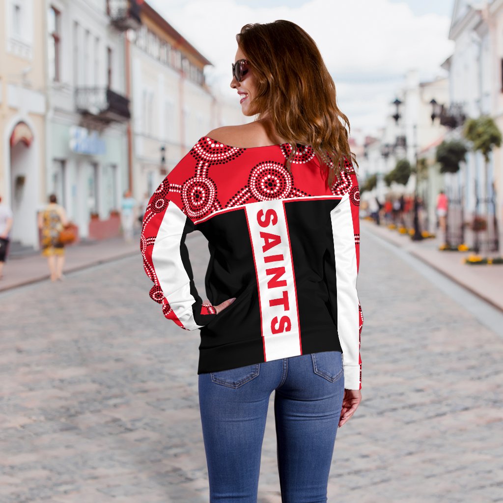 Saints Enthusiasm Off Shoulder Sweater St Kilda Indigenous - Vibe Hoodie