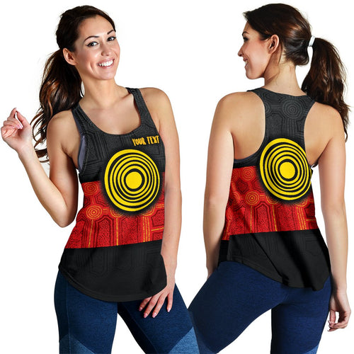 Personalised Aboriginal Women's Racerback Tank - Aussie Indigenous Flag - Vibe Hoodie