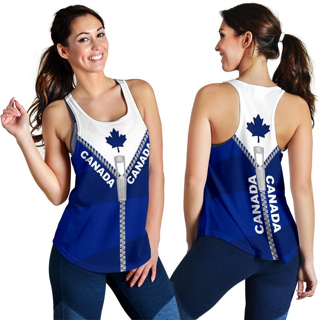 Canada Women Racerback Tank With Straight Zipper Style Blue - Vibe Hoodie