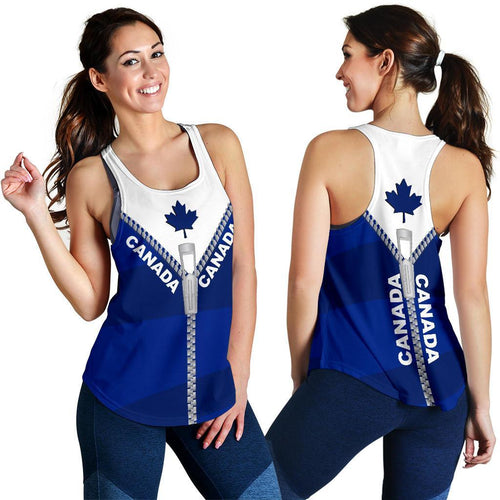 Canada Women Racerback Tank With Straight Zipper Style Blue - Vibe Hoodie