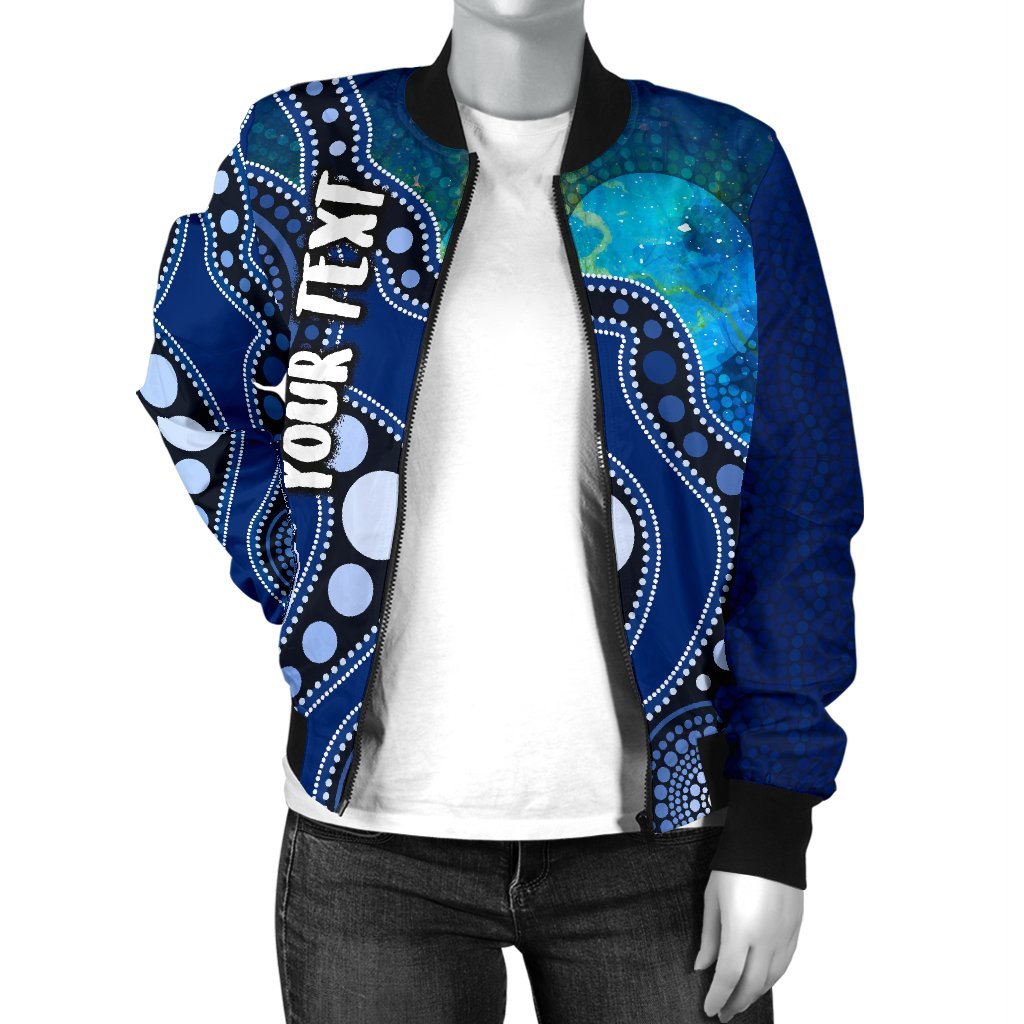 custom-text-aboriginal-womens-bomber-jackets-australia-indigenous-flag-circle-dot-painting-art-blue