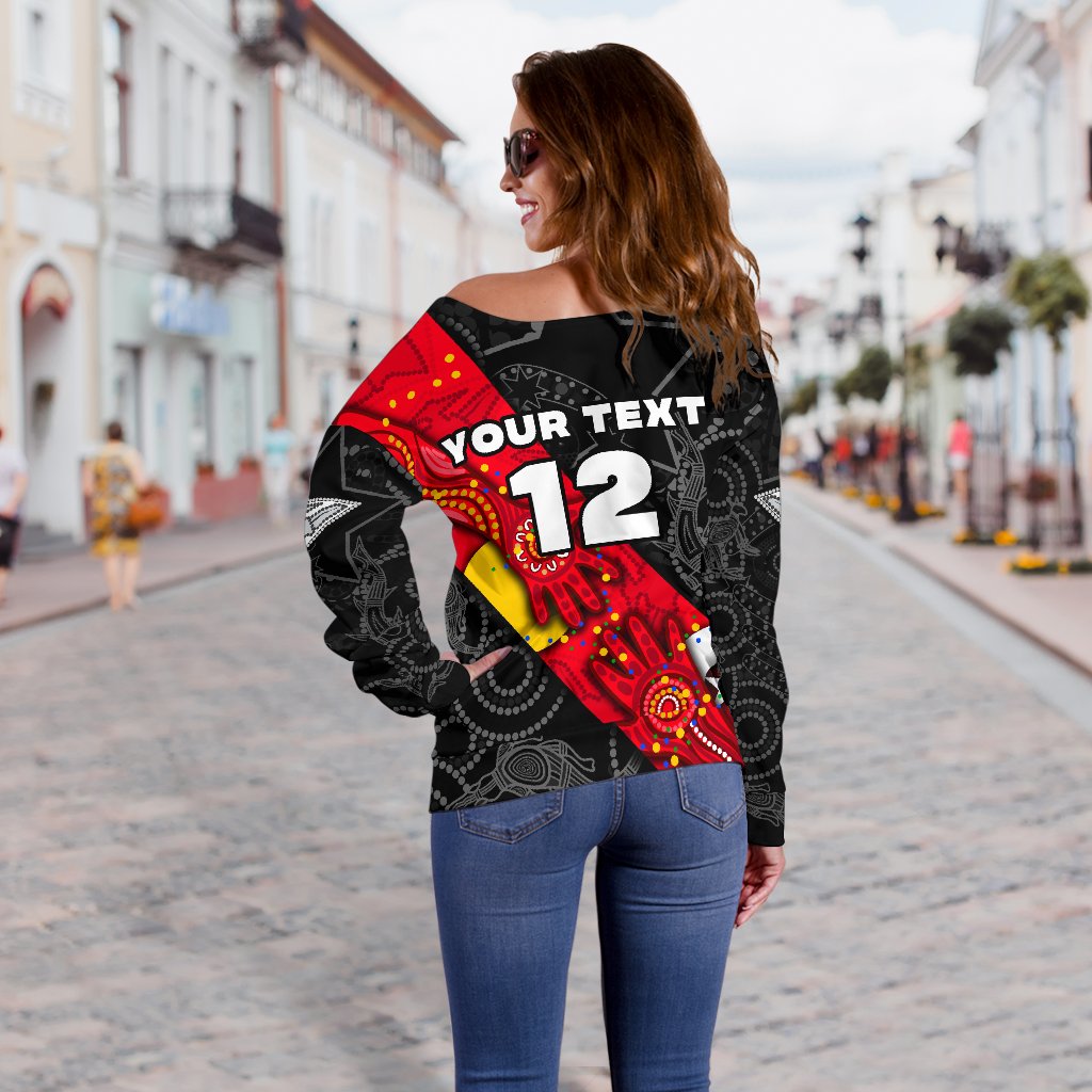 (Custom Personalised) Bombers Naidoc Week Women's Off Shoulder Sweater Essendon Ingenious Spesial Version - Custom Text and Number - Vibe Hoodie