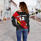 (Custom Personalised) Bombers Naidoc Week Women's Off Shoulder Sweater Essendon Ingenious Spesial Version - Custom Text and Number - Vibe Hoodie