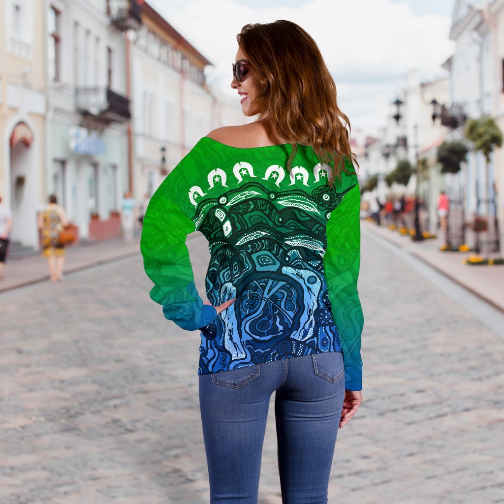 [Custom] Torres Strait Islands Off Shoulder Sweater - Blue - Vibe Hoodie