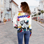 Naidoc Bulldogs Women's Off Shoulder Sweater Aboriginal Hand - Vibe Hoodie