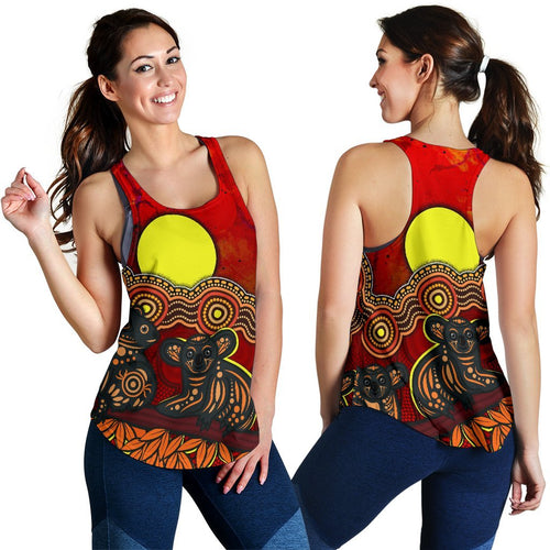 Aboriginal Women's Racerback Tank - Australian Indigenous Koala - Vibe Hoodie