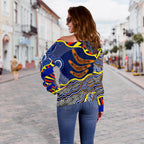 Aboriginal Off Shoulder Sweater, Australian Boomerang Dot Painting Art - Vibe Hoodie