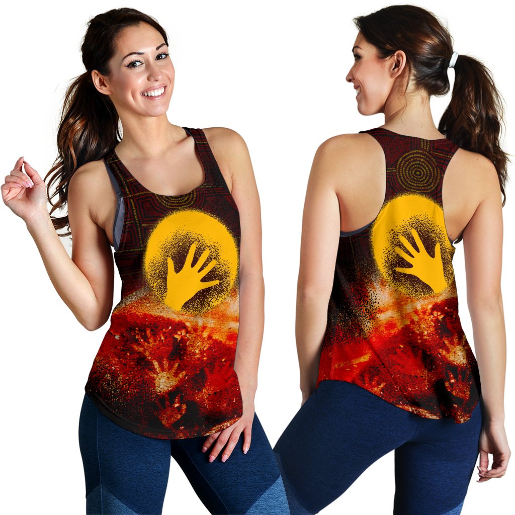 Aboriginal Women's Racerback Tank - Indigenous Flag Hand Art - Vibe Hoodie