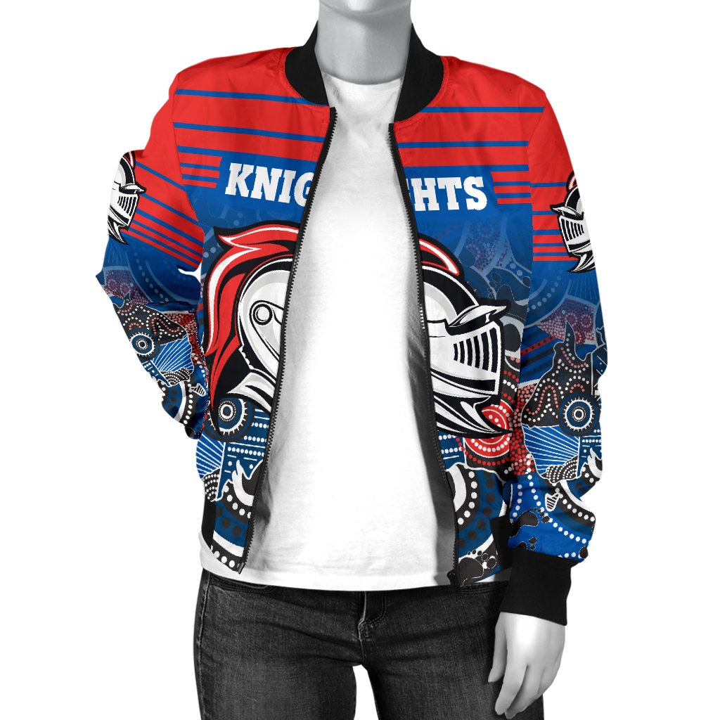 custom-personalised-newcastle-knights-womens-bomber-jacket-aboriginal-horizontal-style