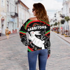 Rabbitohs Women Off Shoulder Sweater Indigenous Mystery Vibes - Vibe Hoodie