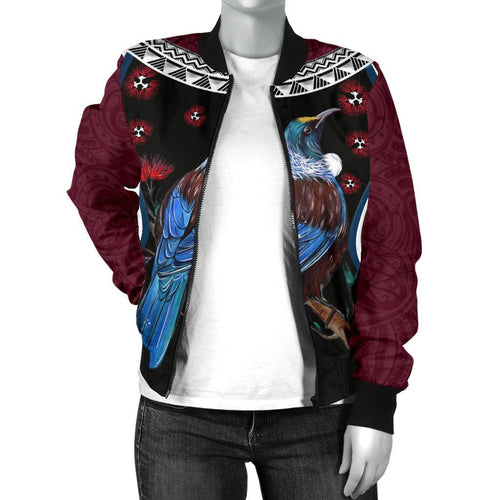 new-zealand-tui-bird-women-bomber-jacket-pohutukawa-burgundy