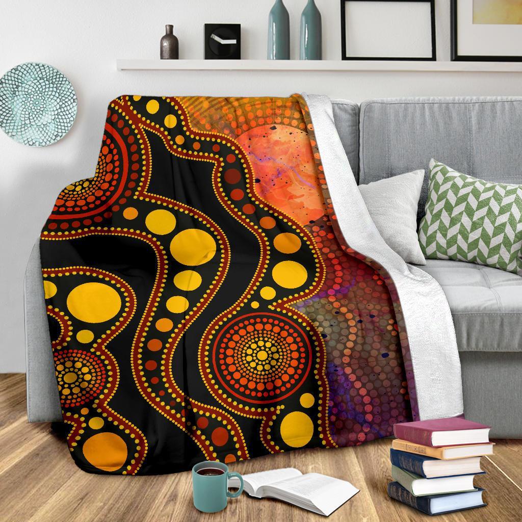 aboriginal-premium-blanket-australia-indigenous-flag-circle-dot-painting-art-golden