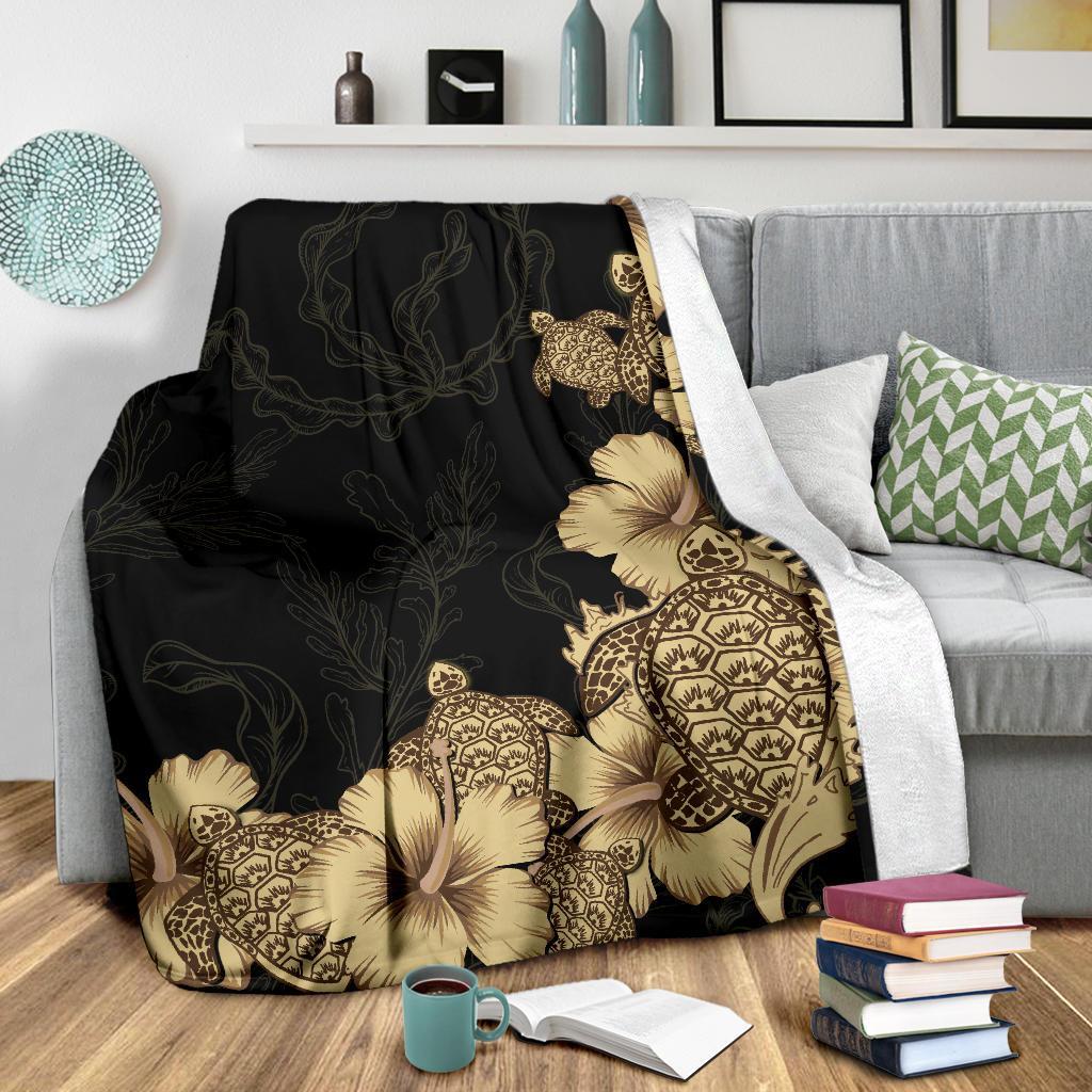 hibiscus-plumeria-golden-turtle-premium-blanket