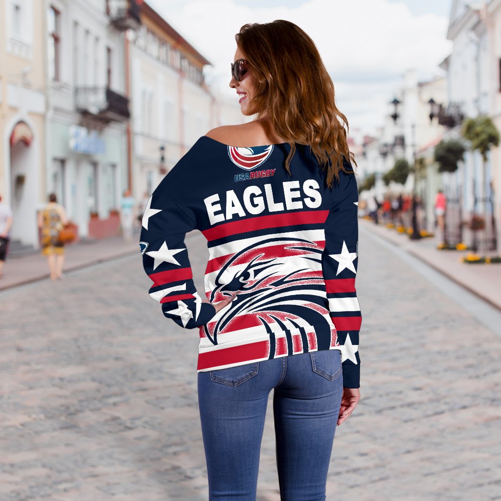 USA Rugby Women's Off Shoulder Sweater Eagles Simple Style - Navy - Vibe Hoodie