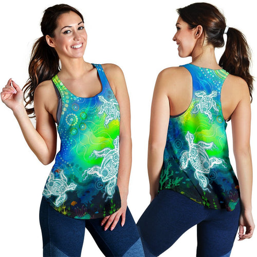 Aboriginal Women's Racerback Tank - Indigenous Turtle Ocean Dot Painting Art - Vibe Hoodie