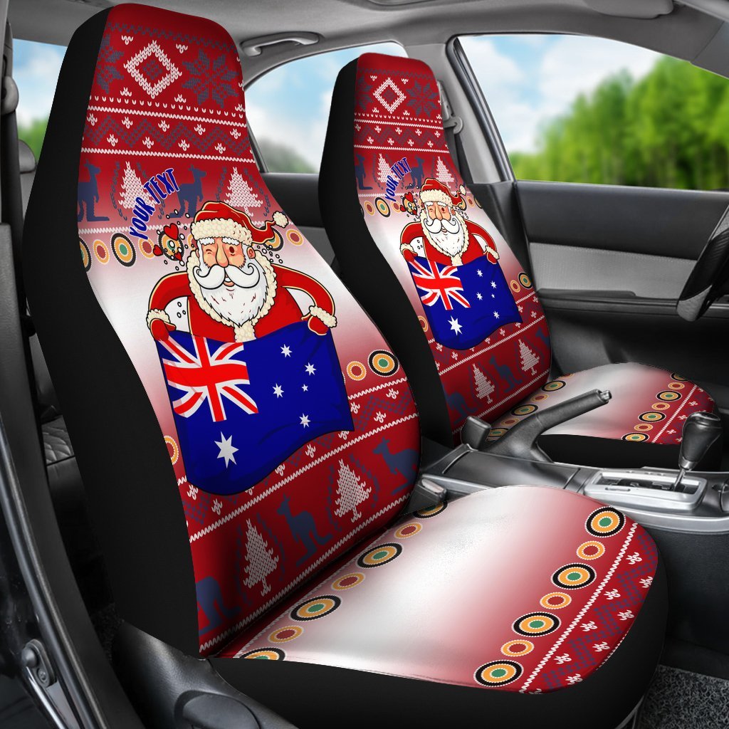 christmas-personalised-car-seat-covers-australia-santa-claus-hold-the-flag-red