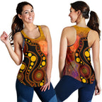 Aboriginal Women's Racerback Tank - Australia Indigenous Flag Circle Dot Painting Art (Golden) - Vibe Hoodie