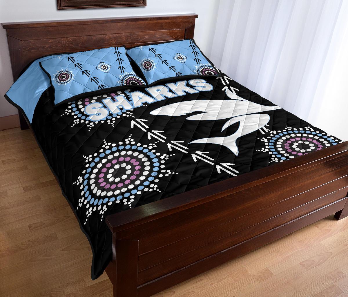 cronulla-quilt-bed-set-sharks-simple-indigenous-black