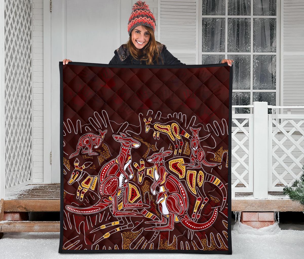aboriginal-premium-quilt-kangaroo-family-with-hand-art
