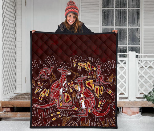 aboriginal-premium-quilt-kangaroo-family-with-hand-art