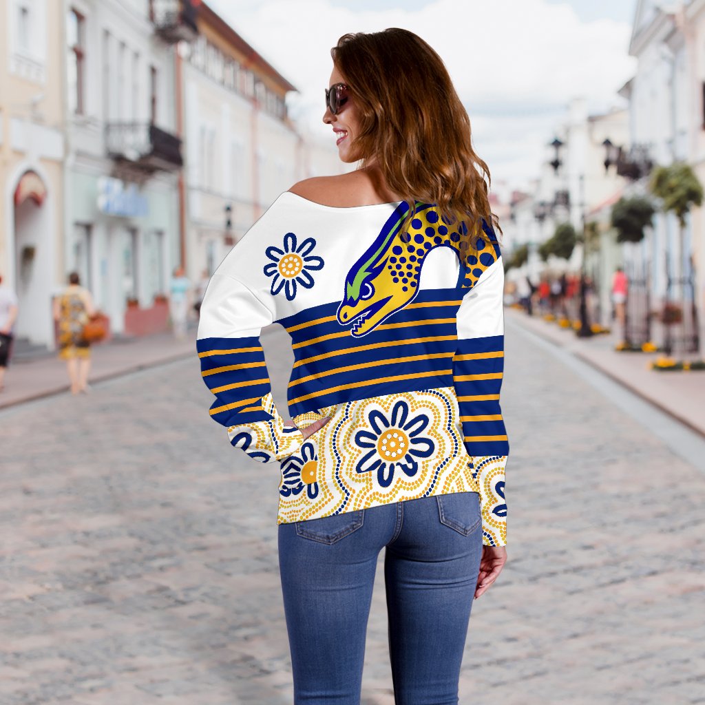 Eels Rugby Off Shoulder Sweater Indigenous Parramatta Newest White - Vibe Hoodie