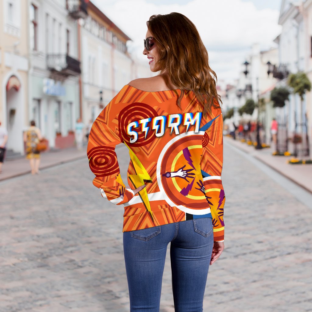 Storm Women Off Shoulder Sweater Simple Indigenous - Orange - Vibe Hoodie
