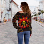 [Custom] Aboriginal Women's Off Shoulder Sweater - Australia Map and Indigenous Flag - Vibe Hoodie