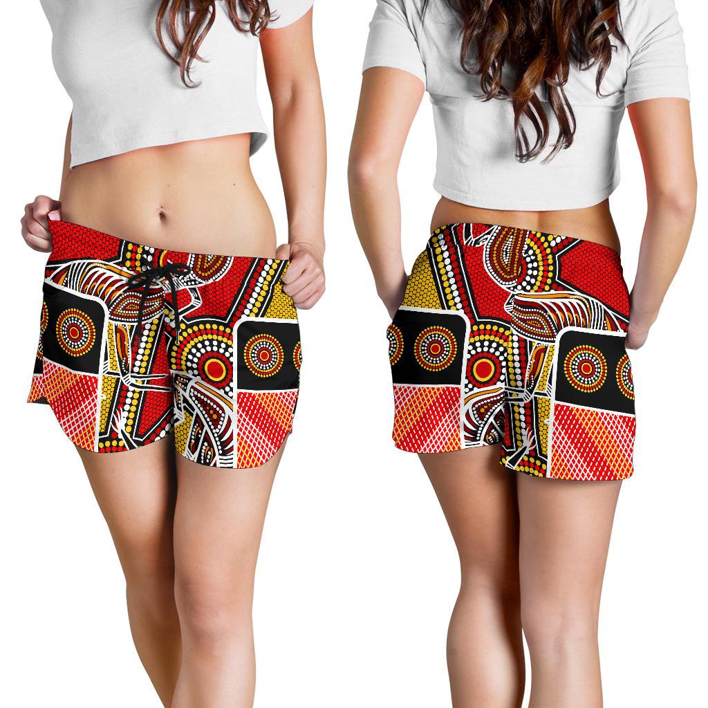Aboriginal Women's Shorts, Kangaroo Dot Painting Patterns - Vibe Hoodie