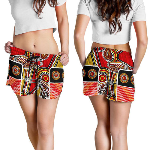 Aboriginal Women's Shorts, Kangaroo Dot Painting Patterns - Vibe Hoodie