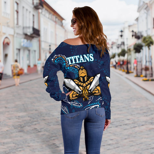 Gold Coast Women Off Shoulder Sweater Titans Gladiator Indigenous - Vibe Hoodie