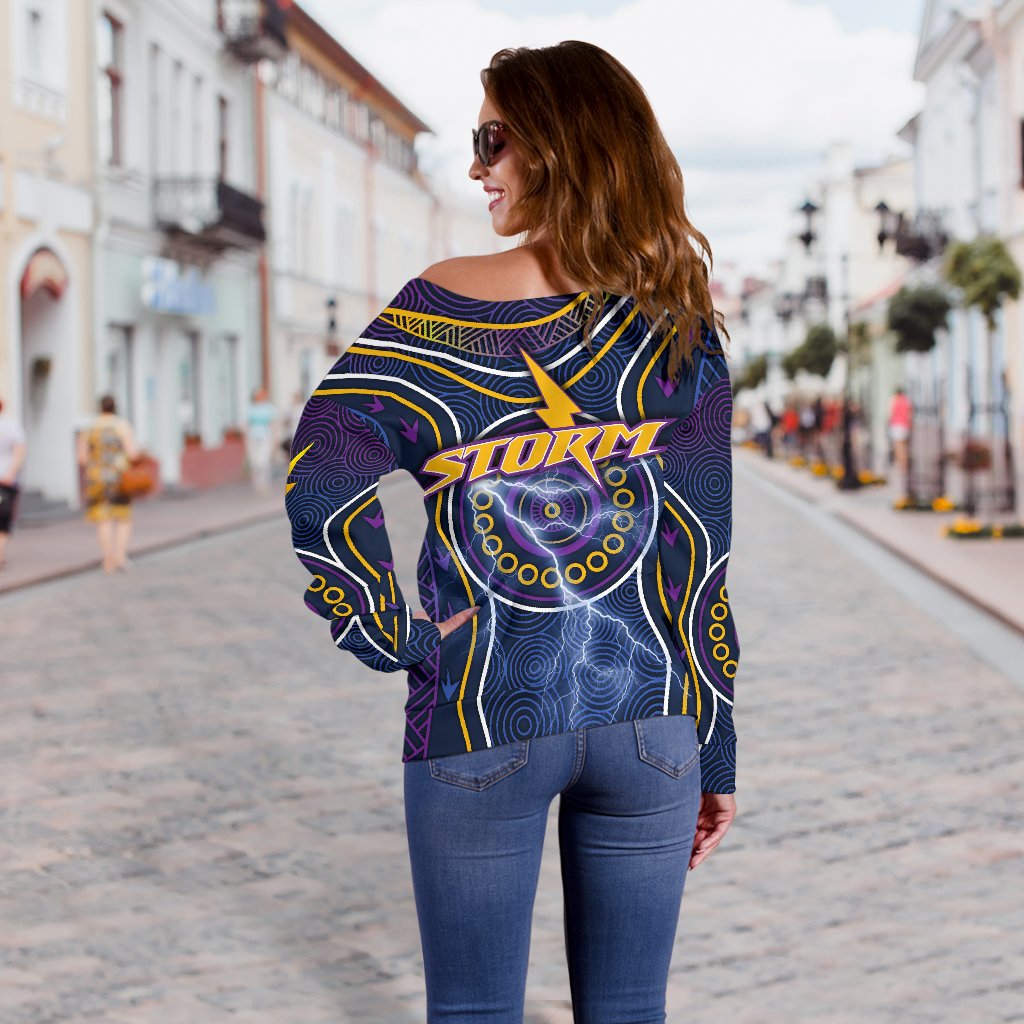 Melbourne Off Shoulder Sweater Lightning Storm Indigenous - Vibe Hoodie