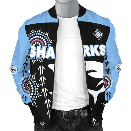 cronulla-mens-bomber-jacket-sharks-simple-indigenous-black