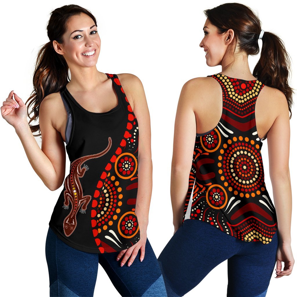 Aboriginal Women's Racerback Tank - Aboriginal Lizard With Dot Painting Patterns - Vibe Hoodie