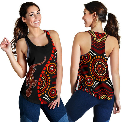 Aboriginal Women's Racerback Tank - Aboriginal Lizard With Dot Painting Patterns - Vibe Hoodie