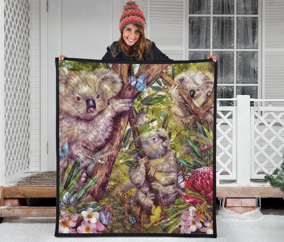 premium-quilt-3d-koala-with-waratah-flower-quilt