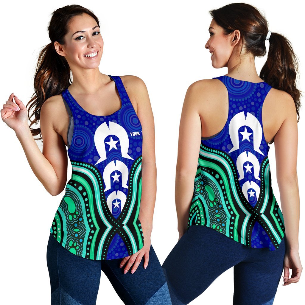 Torres Strait Personalised Women's Racerback Tank - Torres Strait Symbol And Aboriginal Patterns - Vibe Hoodie