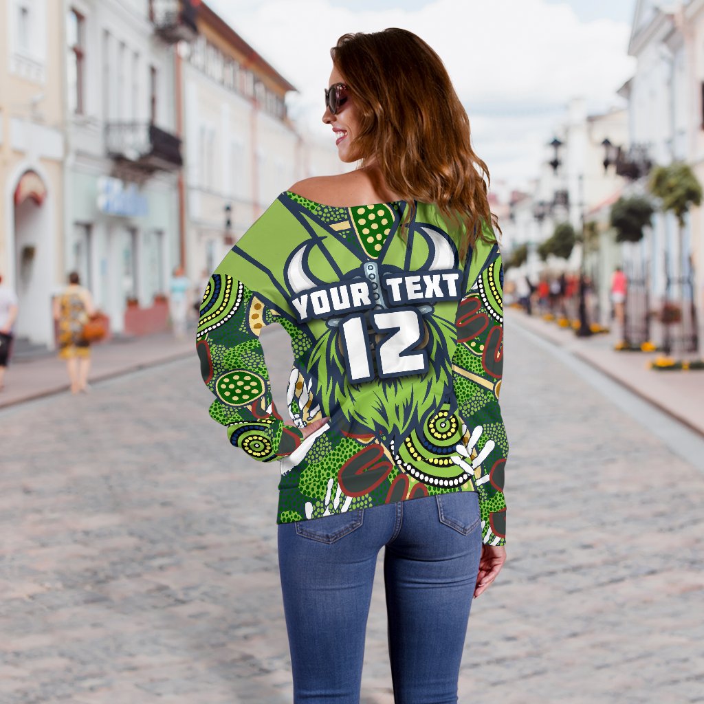 (Custom Personalised) Raiders Women's Off Shoulder Sweater Canberra Indigenous - Vibe Hoodie