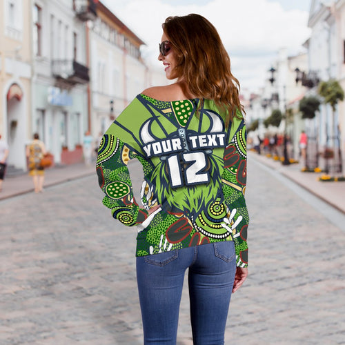 (Custom Personalised) Raiders Women's Off Shoulder Sweater Canberra Indigenous - Vibe Hoodie