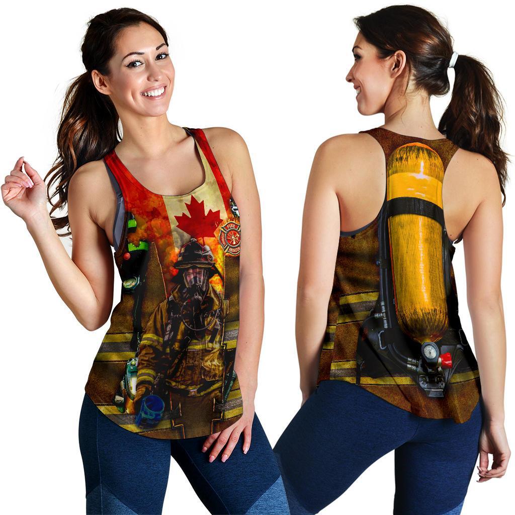 Canada Women'S Racerback Tank - Canadian Firefighter 3D - Vibe Hoodie