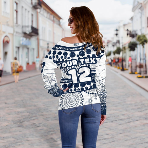 (Custom Personalised) Eels Rugby Women's Off Shoulder Sweater Line Art Special Version - Vibe Hoodie