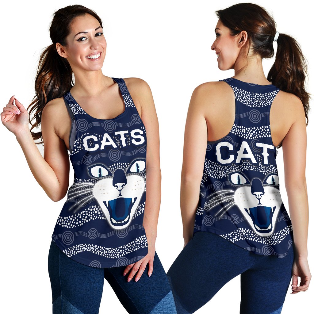 Geelong Women Racerback Tank  Cats Indigenous - Navy - Vibe Hoodie