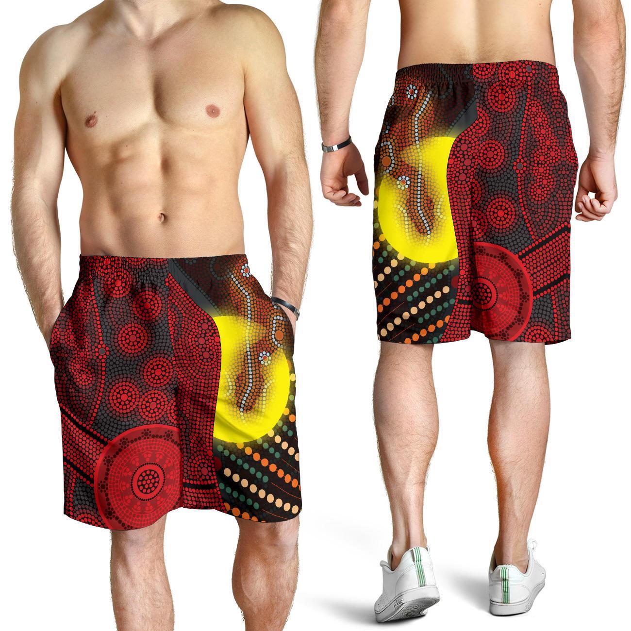 aboriginal-mens-shorts-indigenous-snake-sun-dot-painting