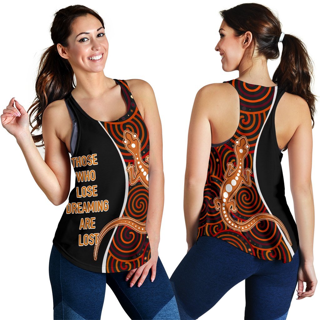 Aboriginal Women's Racerback Tank - Indigenous Lizard Dreaming - Vibe Hoodie