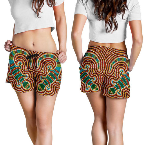 Aboriginal Women's Shorts, Lizard Dot Painting Patterns - Vibe Hoodie